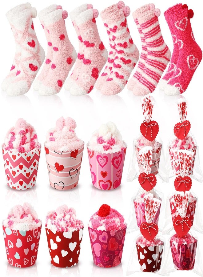 ShinyMatch 6 Pairs Funny Heart Cupcake Socks Fuzzy Sock with Cupcake Card DIY Gift Slipper Stockings for Women Men(Sweet) - Image 1